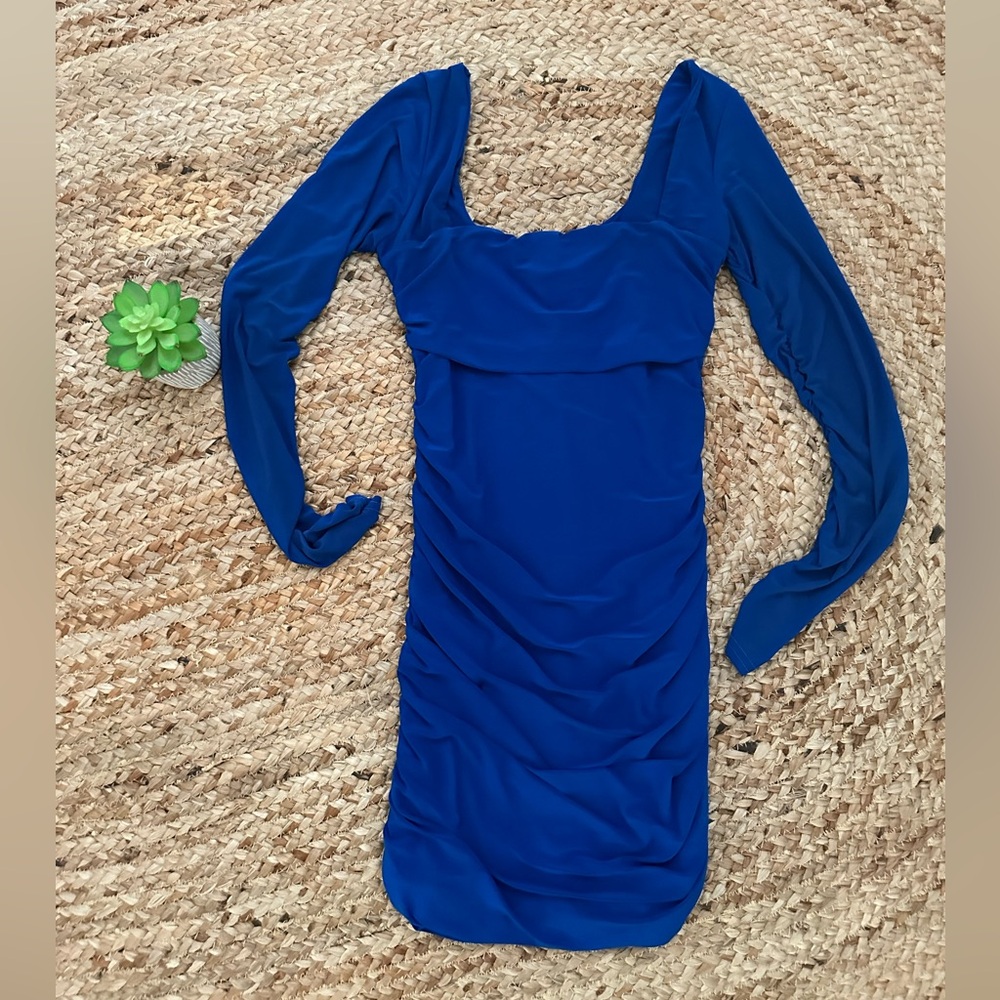 BLUE LONG SLEEVE BODYCON MINI DRESS